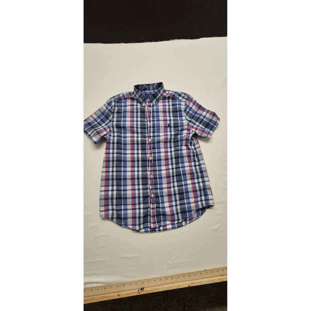 Ralph Lauren‎ boy's blues/red plaid short sleeve button up shirt sz XL (18-20)